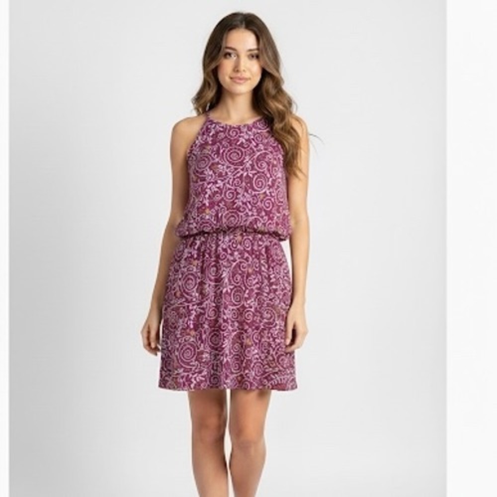 Natural Life Purple Floral‎ Sleeveless Dress Elastic Waist Summer Casual Small